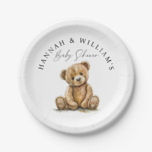 Simple Watercolor Teddy Bear Baby Shower  Paper Plate