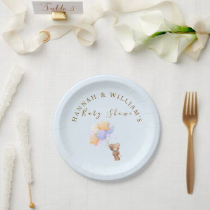 Simple Watercolor Teddy Bear Baby Shower Paper Plate