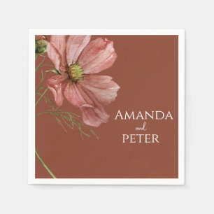 Simple Watercolor Terracotta Floral Wedding  Napkin