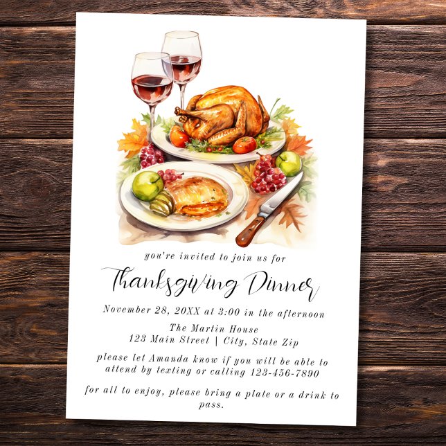 Simple Watercolor Thanksgiving Dinner Invitation (Creator Uploaded)