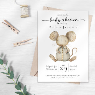 Simple Watercolor Toy Mouse Baby Shower Invitation