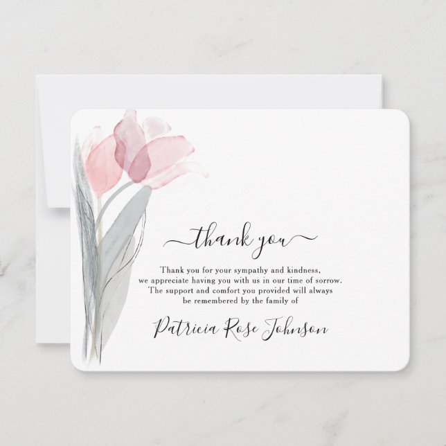 Simple Watercolor Tulip Funeral Memorial Thank You (Front)