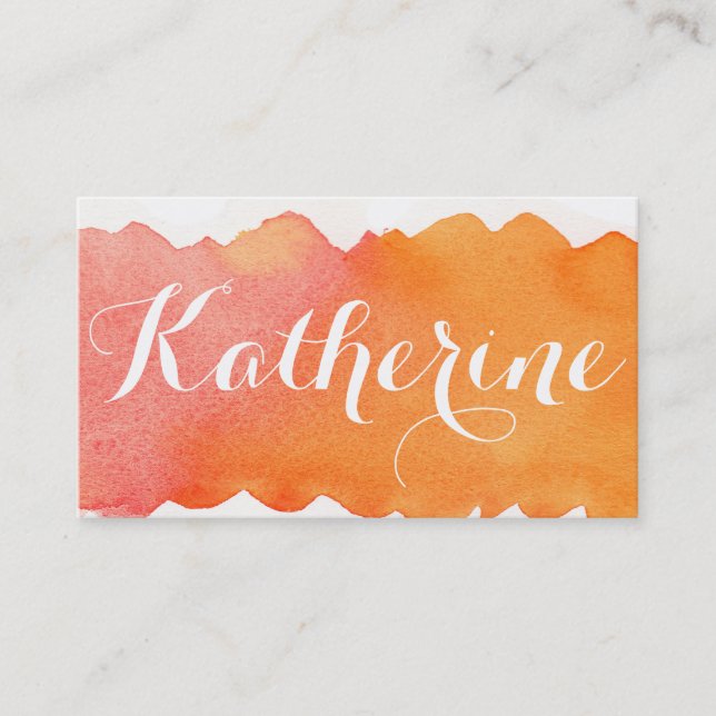 Simple Watercolor Wash Effect Sunset Orange Business Card (Front)