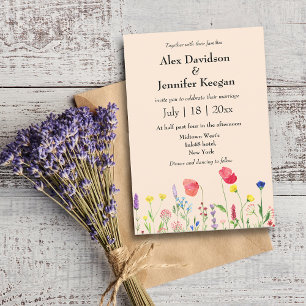 simple watercolor wildflowers botanical wedding  invitation