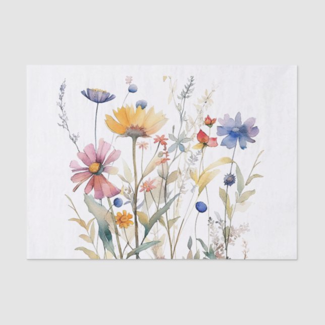 Simple Watercolor Wildflowers Tissue Paper (Front)