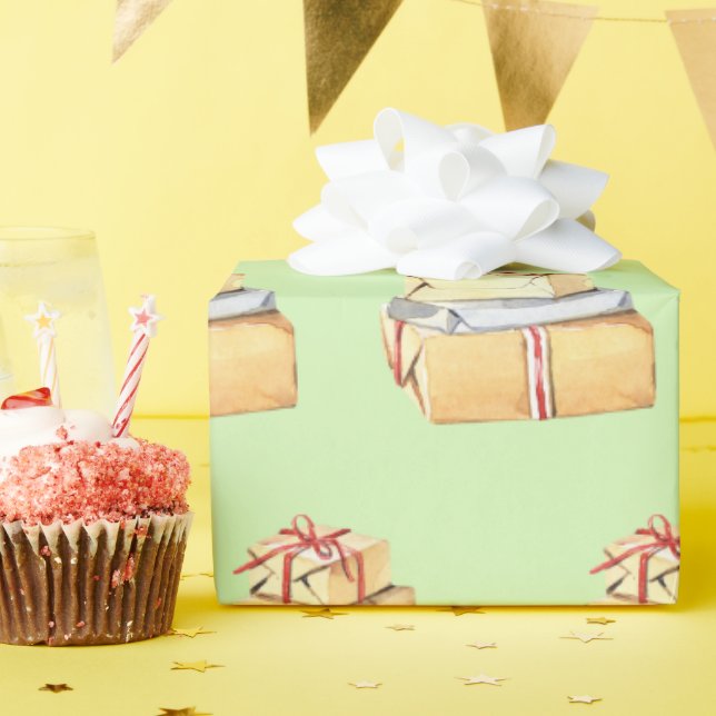 Simple Watercolor Winter Holiday Gifts Light Green Wrapping Paper (Birthday Party)