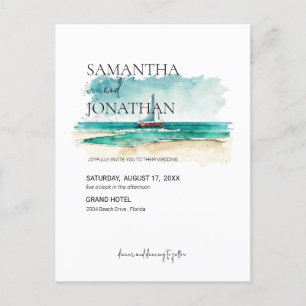 Simple & watercolour cruise sailboat illustration  announcement postcard