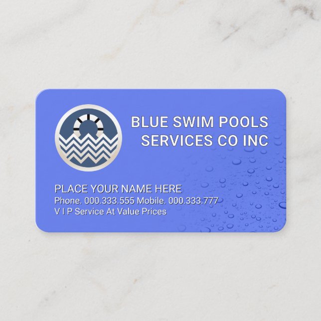 Simple Waterdrops Swimming Pool Water Business Card (Front)