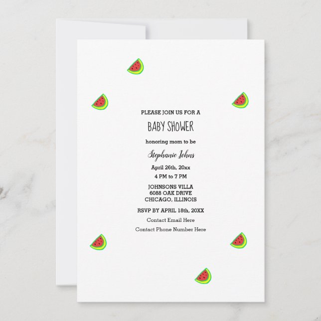 Simple Watermelon Pattern Baby Shower Girl Boy Invitation (Front)