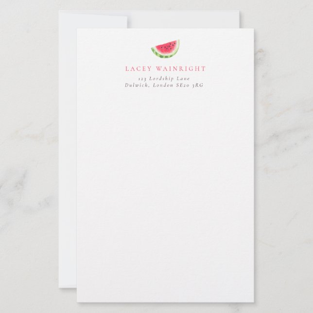 Simple Watermelon Summer Name & Address Stationery (Front)