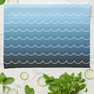 Simple Wave Pattern Blue Gradient Tea Towel