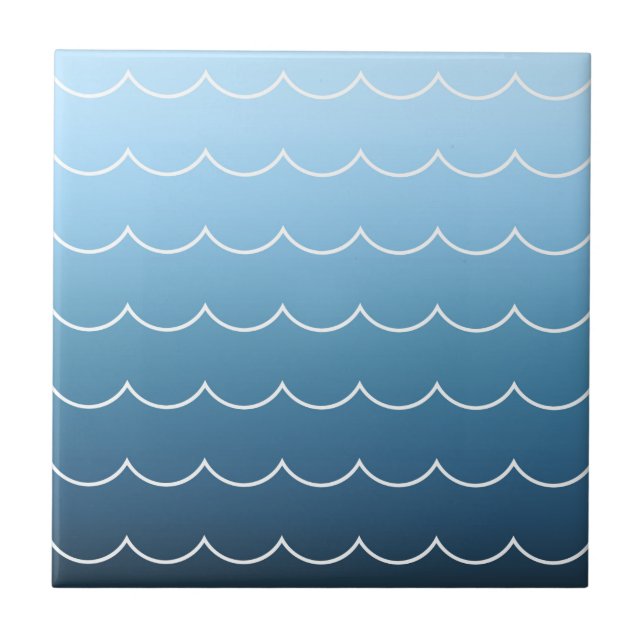 Simple Wave Pattern Calm Blue Gradient Tile (Front)