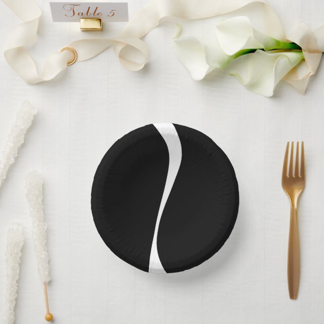Simple Waves 2 - Black and White Paper Plate (Wedding)