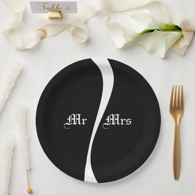 Simple Waves 2 - Custom Black and White Paper Plate (Wedding)