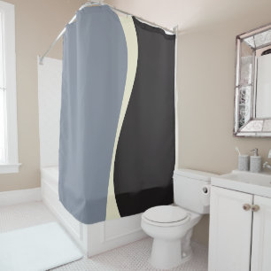 Simple Waves 2 in Black, Grey and Cream Shower Curtain