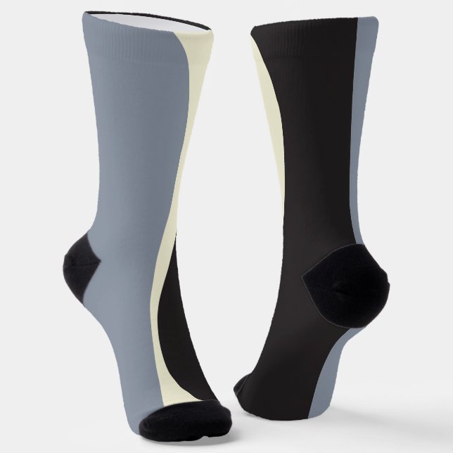 Simple Waves 2 in Black, Grey and Cream Socks (Angled)