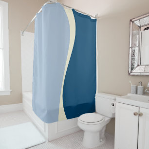Simple Waves 2 in Dark Blue, Light Blue and Cream Shower Curtain