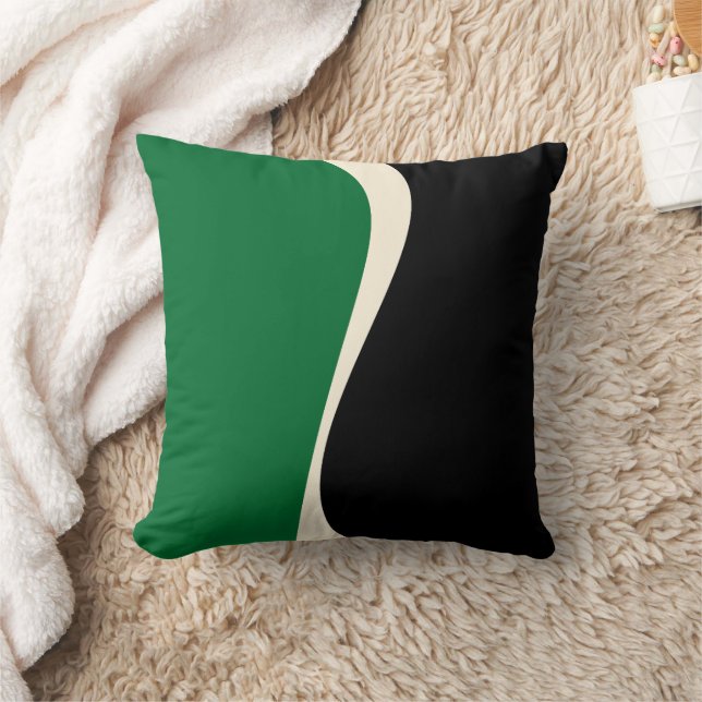 Simple Waves 2 in Green, Cream and Black  Cushion (Blanket)