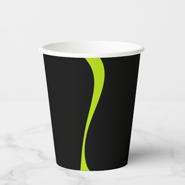 Simple Waves 2 in Lime Green and Black Paper Cups (Front)