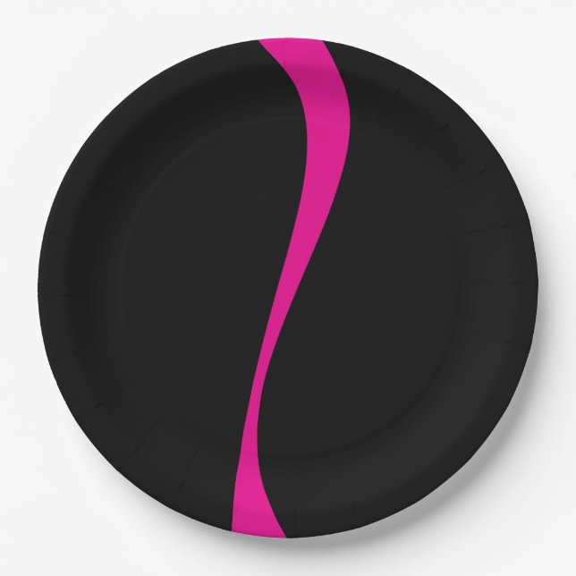 Simple Waves 2 in Magenta and Black Paper Plate (Front)