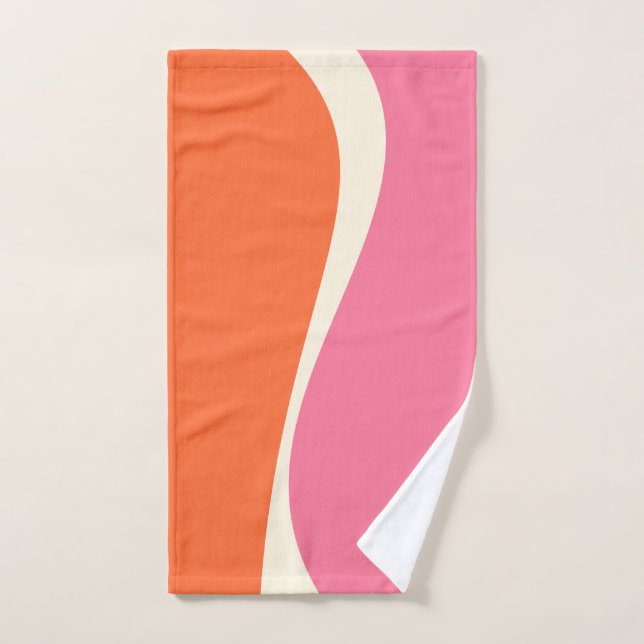 Simple Waves 2 in Pink, Orange, and Cream Bath Towel Set (Hand Towel)