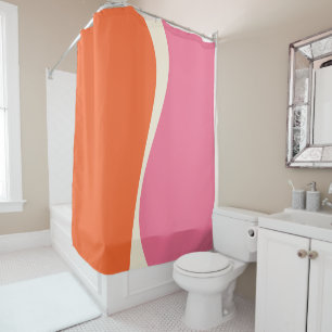 Simple Waves 2 in Pink, Orange, and Cream Shower Curtain