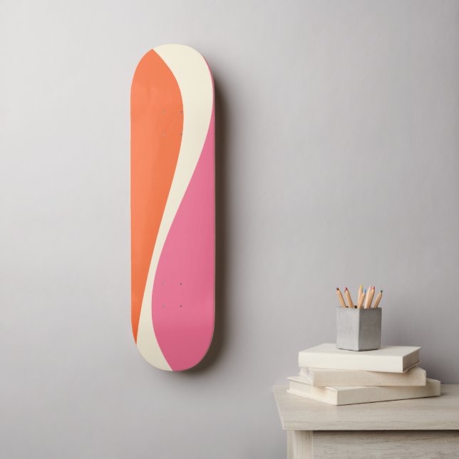 Simple Waves 2 in Pink, Orange, and Cream Skateboard (Wall Art)