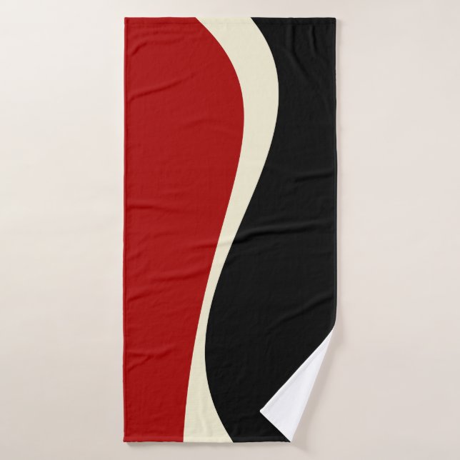 Simple Waves 2 in Red and Cream Bath Towel Set (Bath Towel)