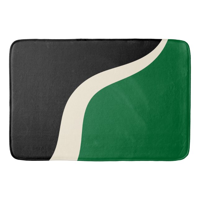 Simple Waves 3 in Green, Cream and Black  Bath Mat (Front)