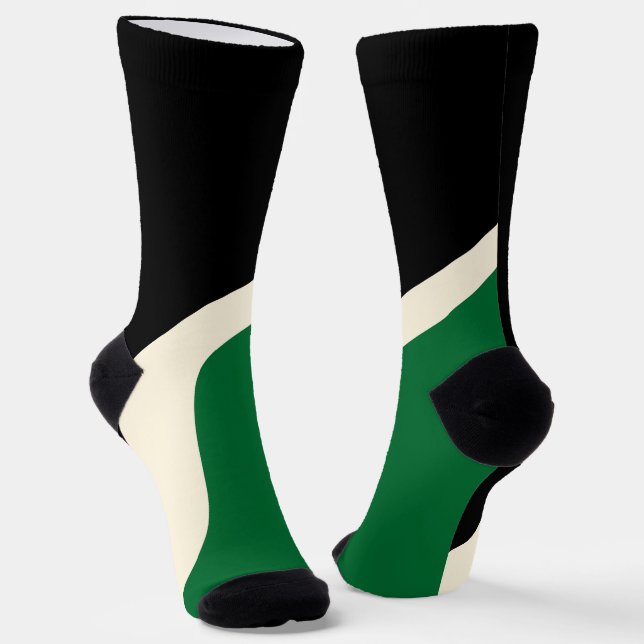Simple Waves 3 in Green, Cream and Black  Socks (Angled)