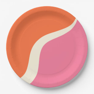 Simple Waves 3 - Pink, Orange and Cream Paper Plate