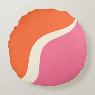 Simple Waves 3 - Pink, Orange and Cream  Round Cushion