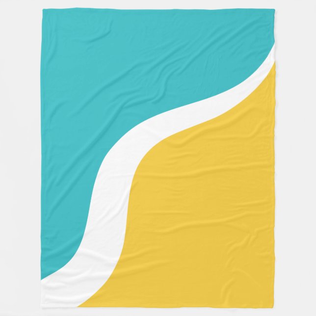 Simple Waves 3 - Turquoise and Yellow Fleece Blanket (Front)