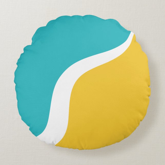 Simple Waves 3 - Turquoise and Yellow Round Cushion (Front)