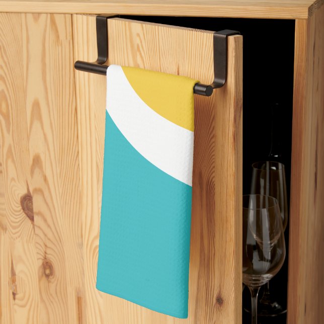 Simple Waves 3 - Turquoise and Yellow Tea Towel (Thirds Fold)