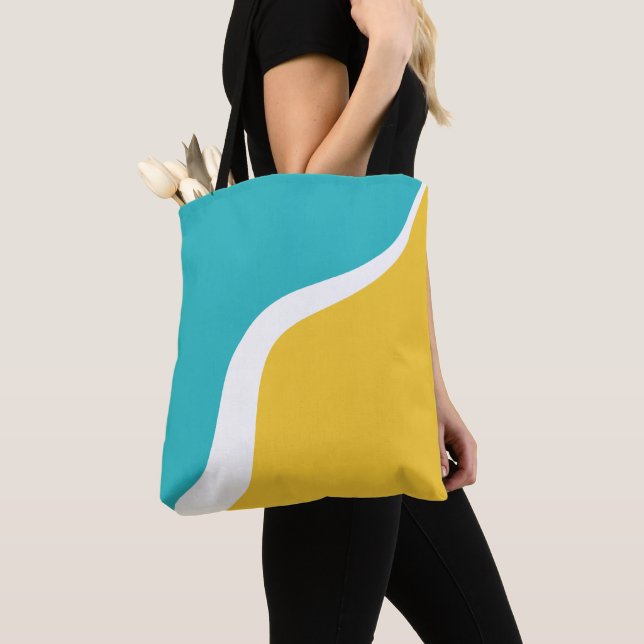 Simple Waves 3 - Turquoise and Yellow Tote Bag (Close Up)