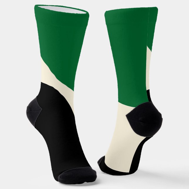 Simple Waves 4 in Green, Cream and Black  Socks (Angled)