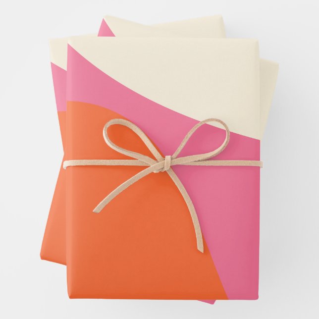 Simple Waves 4 in Pink, Orange, and Cream Wrapping Paper Sheet (In situ)