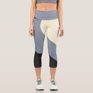 Simple Waves - Black, Grey and Cream Capri Leggings