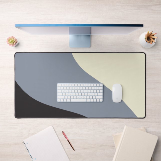 Simple Waves - Black, Grey and Cream Desk Mat (Office 1)