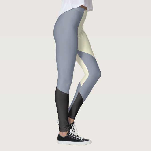 Simple Waves - Black, Grey and Cream Leggings (Right)