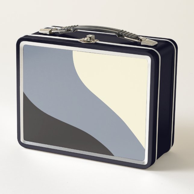 Simple Waves - Black, Grey and Cream Metal Lunch Box (Front)