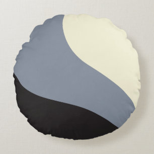 Simple Waves - Black, Grey and Cream Round Cushion