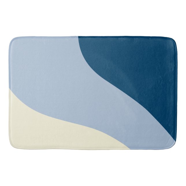 Simple Waves - Dark Blue, Light Blue and Cream Bath Mat (Front)