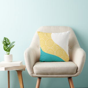 Simple Waves - Floral Pattern Turquoise and Yellow Cushion