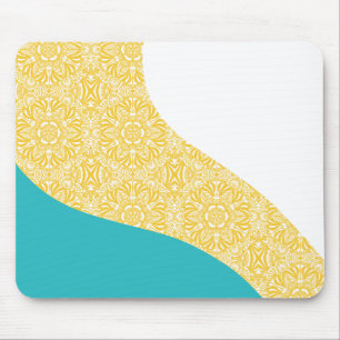 Simple Waves - Floral Pattern Turquoise and Yellow Mouse Mat