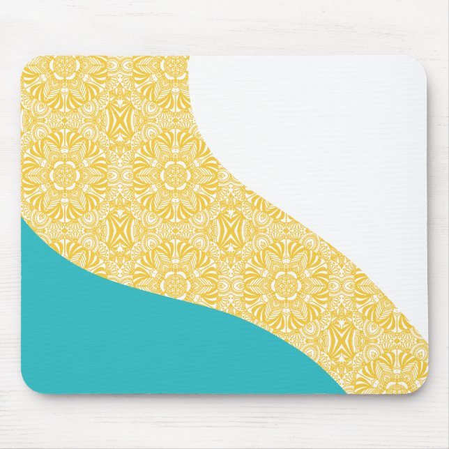 Simple Waves - Floral Pattern Turquoise and Yellow Mouse Mat (Front)