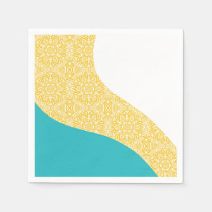 Simple Waves - Floral Pattern Turquoise and Yellow Napkin
