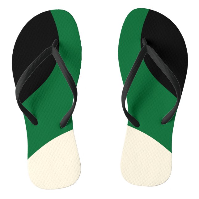 Simple Waves - Green, Cream and Black  Flip Flops (Footbed)