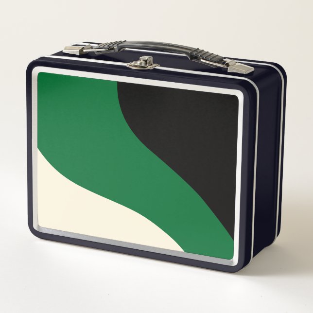Simple Waves - Green, Cream and Black Metal Lunch Box (Front)